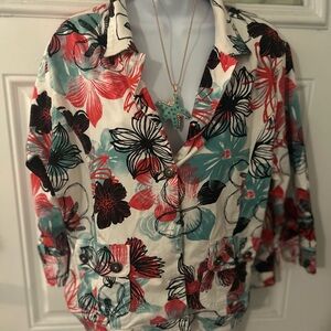 Floral Print Women's Jacket W Starfish Necklace Size -Medium